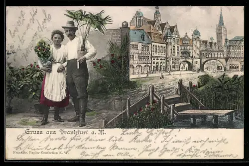 AK Alt-Frankfurt, Partie am Rathaus, Pflanzenhändler /Floristen