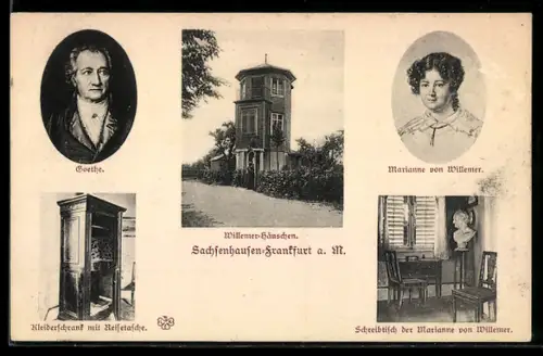 AK Frankfurt a. M.-Sachsenhausen, Willemer-Häuschen, Goethe, Marianne von Willemer, Schreibtisch