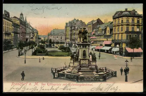 AK Frankfurt a. M., Goetheplatz mit Gutenbergdenkmal