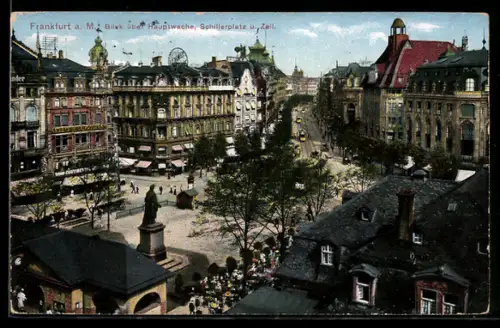 AK Frankfurt a. M., Blick über Hauptwache, Schillerplatz, Zeil