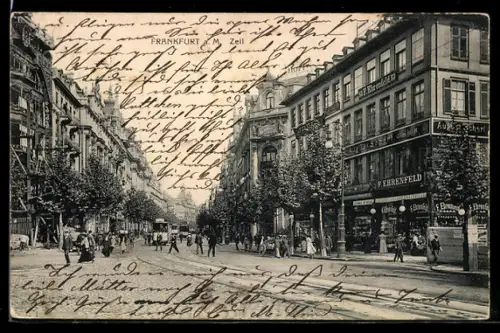 AK Frankfurt a. M., Zeil, Strassenszene mit Geschäften und Passanten