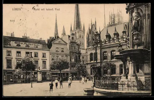 AK Lübeck, Markt mit kaiserl. Post