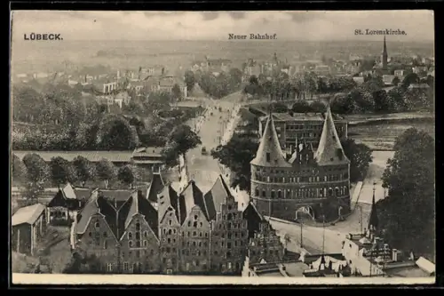 AK Lübeck, Neuer Bahnhof und St. Lorenzkirche
