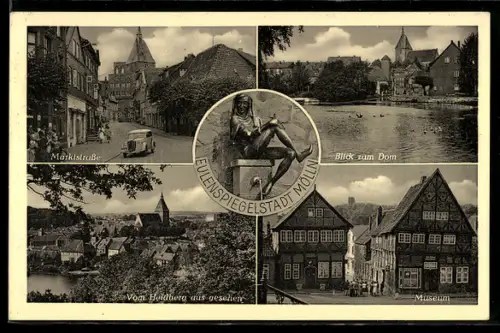 AK Mölln, Marktstrasse, Blick zum Dom, Museum, vom Hühnerberg aus gesehen