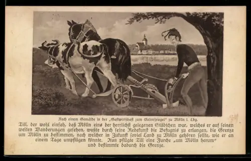 AK Mölln i. Lbg., Till Eulenspiegel beim Pflügen zur Grenzbestimmung