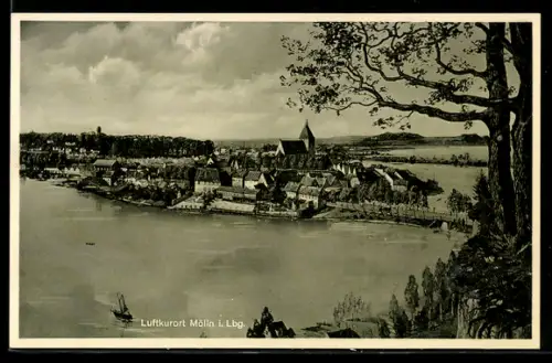 AK Mölln i. Lbg., Ortsansicht mit See und Kirche