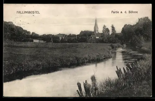 AK Fallingbostel, Partie an der Böhme, Kirche