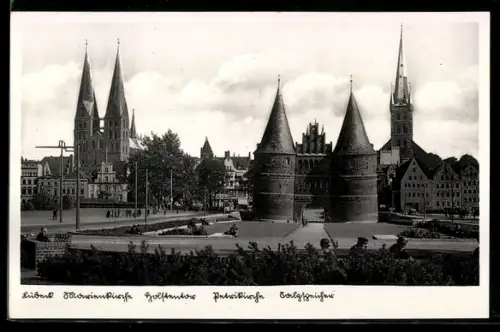 AK Lübeck, Holstentor, Marienkirche, Petrikirche