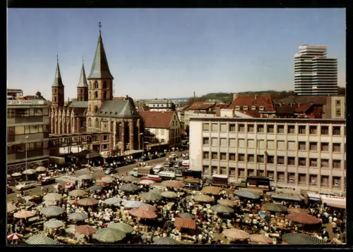 AK Kaiserslautern, Marktplatz mit Stiftskirche und neuem Rathaus