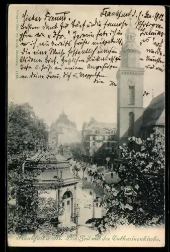 AK Frankfurt a. M., Die Zeil mit der Catharinenkirche
