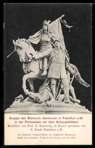 AK Frankfurt a. M., Bismarck-Denkmal vor dem Schauspielhaus