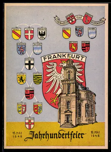 AK Alt-Frankfurt, Paulskirche, Wappen, Jahrhundertfeier 18. Mai 1848-1948