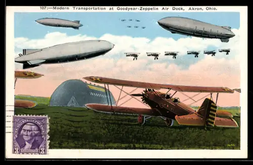 AK Akron, OH, Modern Transportation at Goodyear-Zeppelin Air Dock
