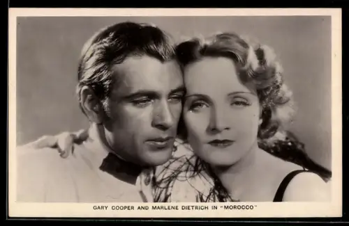 AK Schauspieler Marlene Dietrich und Gary Cooper im Film Morocco