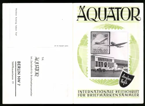 AK Berlin, Internationale Zeitschrift für Briefmarkensammler Äquator, Flugzeug der Lufthansa mit Briefmarke