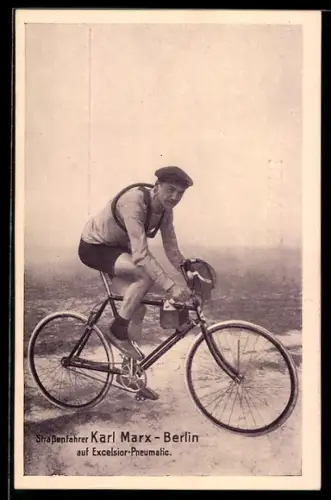 AK Berlin, Radsportler Karl Marx macht Reklame für Excelsior-Pneumatic