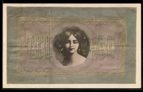 AK Russischer Geldschein mit dem Porträt einer elegantem Dame