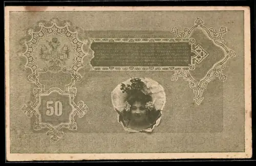 AK Russischer Geldschein 50 Rubel, Porträt einer Dame