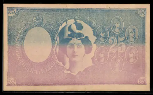 AK Russischer Geldschein über 25, Porträt einer eleganten Dame