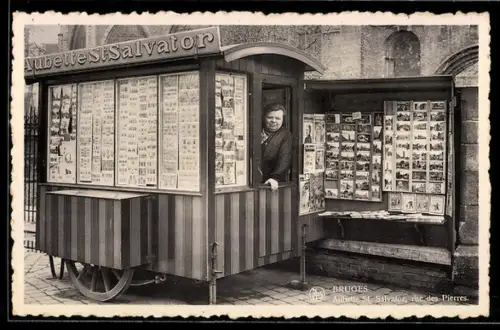 AK Bruges, Aubette St. Salvator, Rue des Pierres, Ansichtskartenverkauf