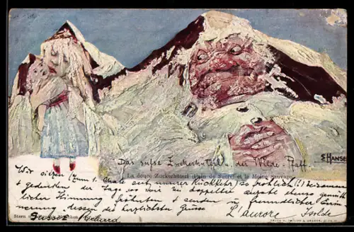 Künstler-AK sign. E. Hansen / Emil Nolde: Das süsse Zuckerhüterl und der wilde Pfaff, Berg mit Gesicht / Berggesichter