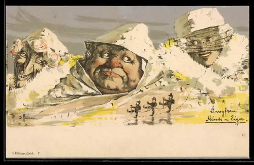 Künstler-Lithographie sign. E. Hansen / Emil Nolde: Jungfrau, Mönch und Eiger, Berg mit Gesicht / Berggesichter