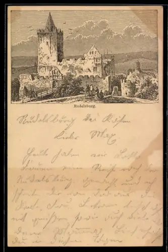 Vorläufer-Lithographie Rudelsburg, 1893, Blick zur Burg, Ganzsache