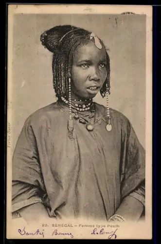 AK Senègal, Femme type Peulh, afrikanische Volkstypen mit toller Frisur