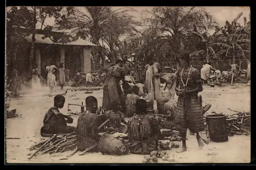 AK Congo, Mission des Soers de Notre-Dame, Préparatifs de repas, afrikanische Volkstypen