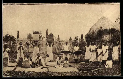 AK Haut-Congo, Missionnaires d`Afrique Pères Blancs, Préparation du sorgho, afrikanische Volkstypen