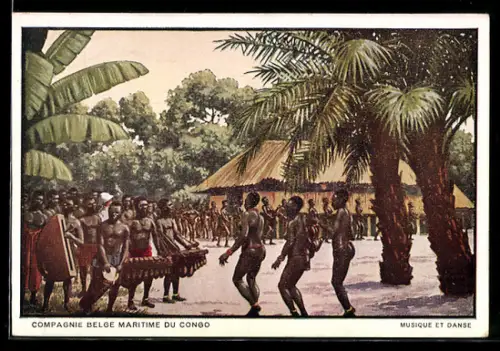 Künstler-AK Congo, Compagnie Belge Maritime, Musique et Danse, afrikanische Volkstypen