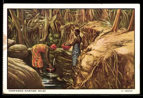 AK Zwei afrikanische Frauen an einer Quelle