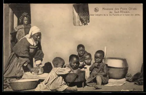 AK Nonne mit einer Gruppe kleiner Kinder