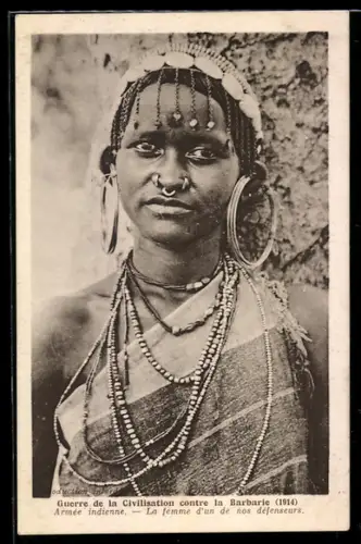 AK Guerre 1914, Armée indienne, La femme d`un de nos défenseurs