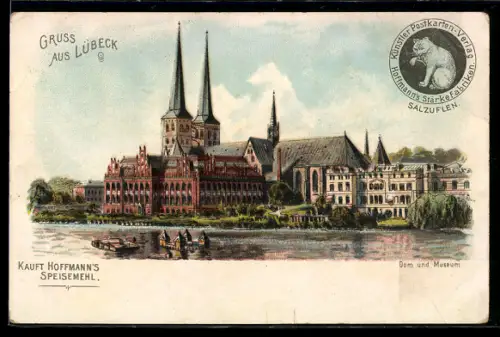 Lithographie Lübeck, Dom und Museum