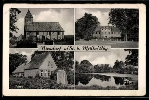 AK Niendorf a. /St., Kirche, Schule, Teich