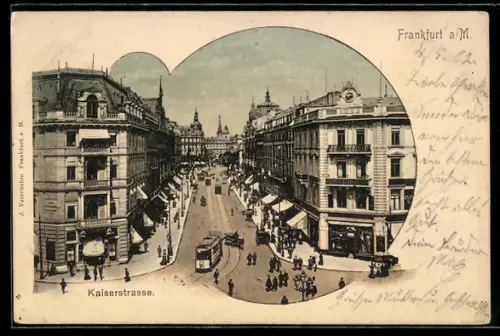 AK Frankfurt a. M., Kaiserstrasse, Strassenbahn, Geschäftsgebäude