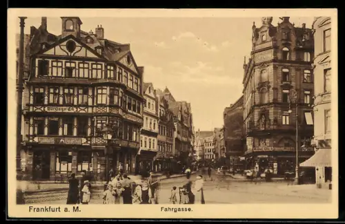 AK Alt-Frankfurt, Fahrgasse, Fachwerkhäuser, Strassenszene