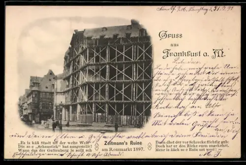 AK Frankfurt a. M., Zeitmann`s Ruine am Rossmarkt 1897