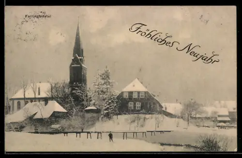 AK Fallingbostel, Kirche und Winterlandschaft