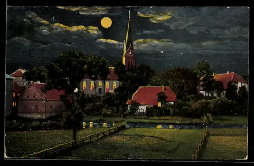 AK Fallingbostel, Partie an der Kirche, Nachtansicht