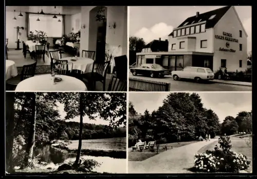 AK Fallingbostel, Hotel Stadt Hamburg, Inh. Fredi Viergutz, Innenansicht, Park, Flusslandschaft