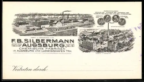 Vertreterkarte Augsburg, F. B. Silbermann, Chemische Fabriken, Blick auf das Fabrikgelände