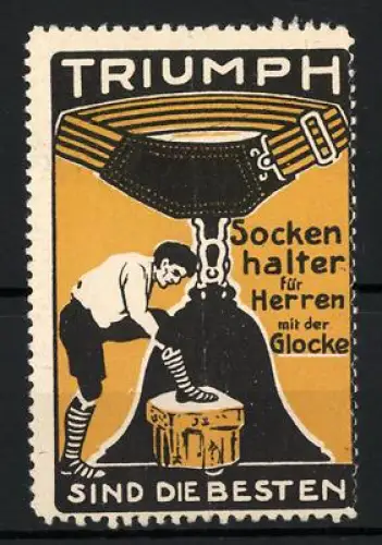 Reklamemarke Triumph-Sockenhalter für Herren, Herr zieht sich Socken an