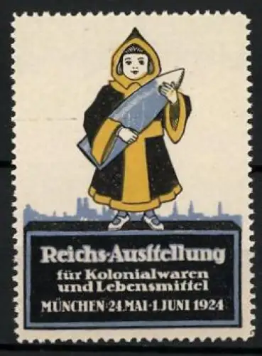 Reklamemarke München, Reichs-Ausstellung für Kolonialwaren und Lebensmittel 1924, Münchner Kindl