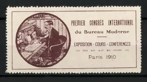 Reklamemarke Paris, Premier Congrès International du Bureau Moderne 1910, Büroarbeiter