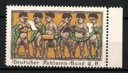 Künstler-Reklamemarke Moos, Deutscher Faktoren-Bund e. V., Putten im Druckwesen