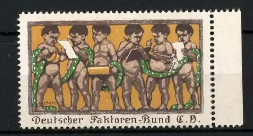 Künstler-Reklamemarke Moos, Deutscher Faktoren-Bund E.V., Putten mit Dokumenten