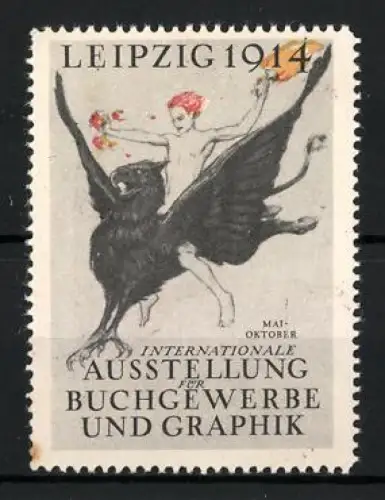 Reklamemarke Leipzig, Internationale Ausstellung für Buchgewerbe und Graphik 1914, Greif