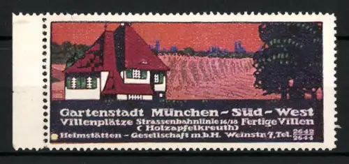 Künstler-Reklamemarke Ludwig Hohlwein, München, Gartenstadt Süd-West, Heimstätten-Gesellschaft mbH, Villa